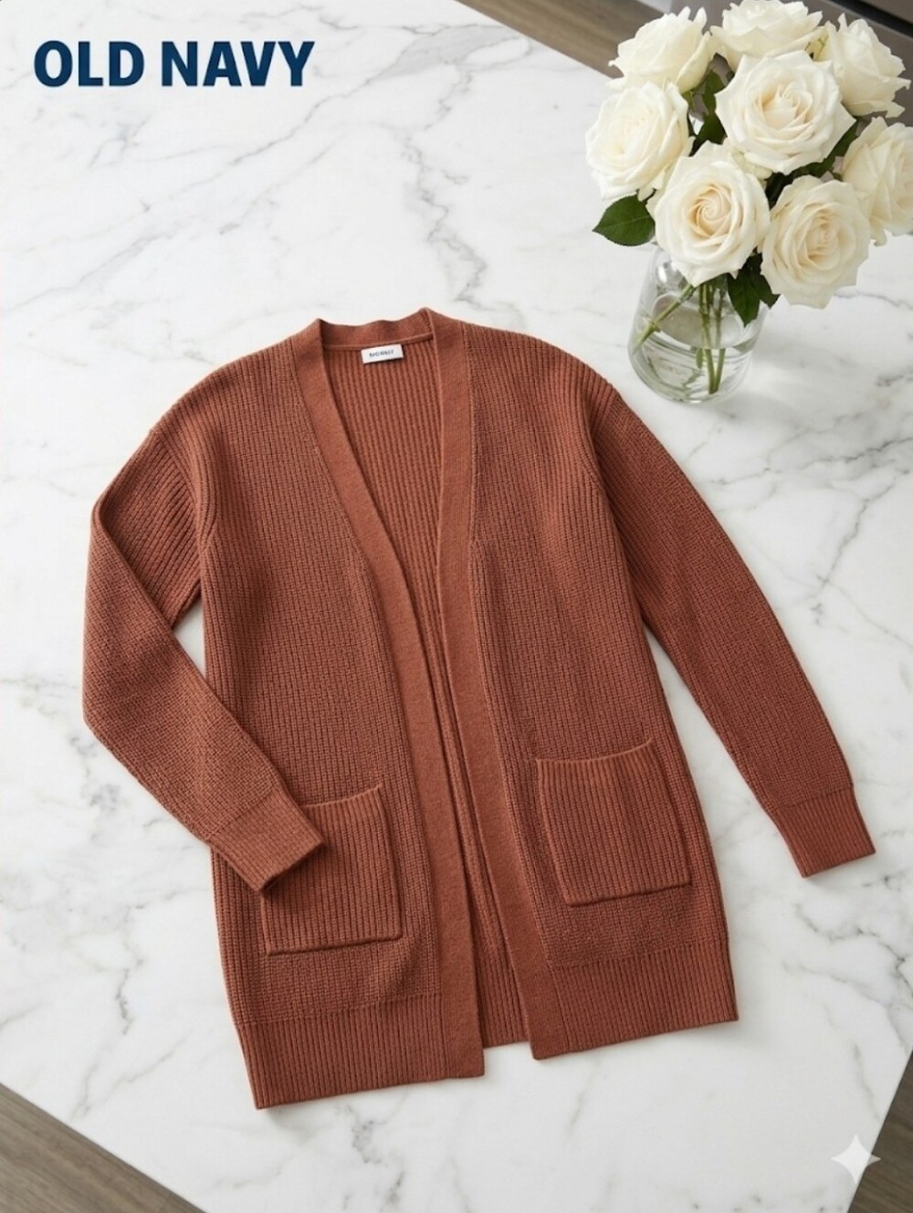 Old Navy Women's Open-Front Textured Cardigan Sweater - Rust/Terracotta
